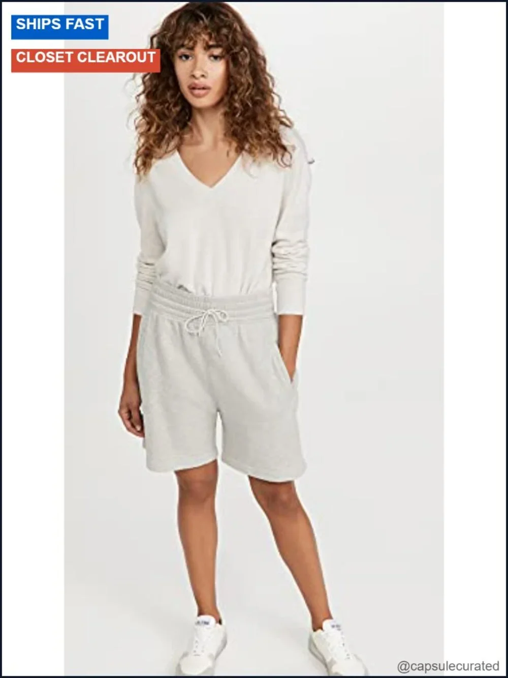 Cashmere V-Neck Pullover Sweater (Heather White)